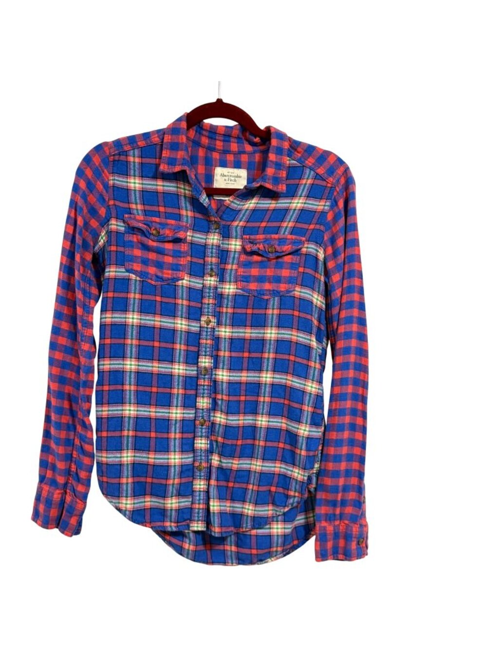 Abercrombie & Fitch Flannel Shirt Red Blue Plaid Size S
